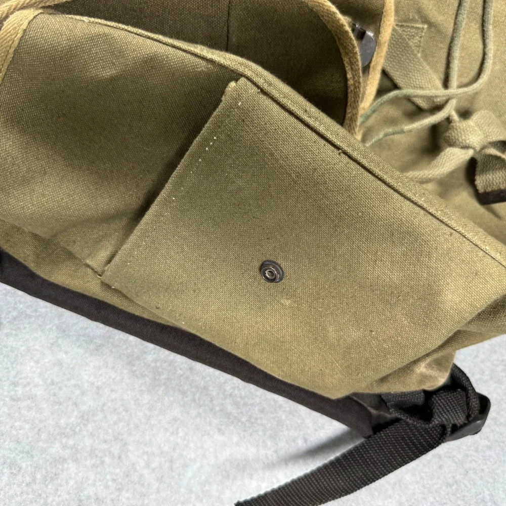 Vintage 80s 90s Military Style Canvas Rucksack Olive Drab Green Backpack Utility